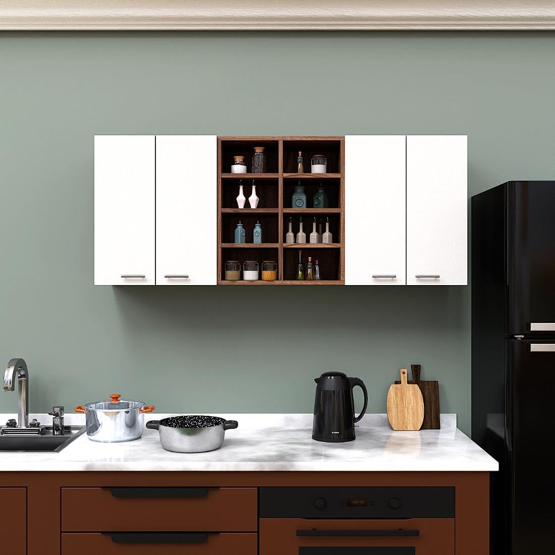 SPYDER CRAFT 4 Door Wall Mounted Matte Finish Victoria Kitchen Cabinet for Office,Hall, Kitchen|Cabinet for Kitchen |Living Room| Color: White Noce Lyon|| Assembly-DIY (Do-It-Yourself)…