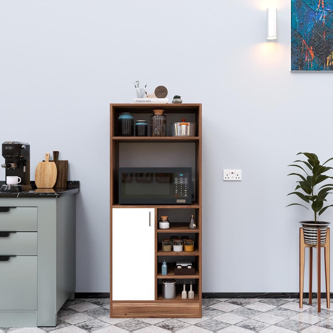 SPYDER CRAFT Elena Dual Tone Kitchen Cabinet – Easy Assembly for Home Living Room, Office, Kitchen (Color: White & Noce – Length= 60cm x Breadth= 45cm x Height= 140 cm) (Modern)